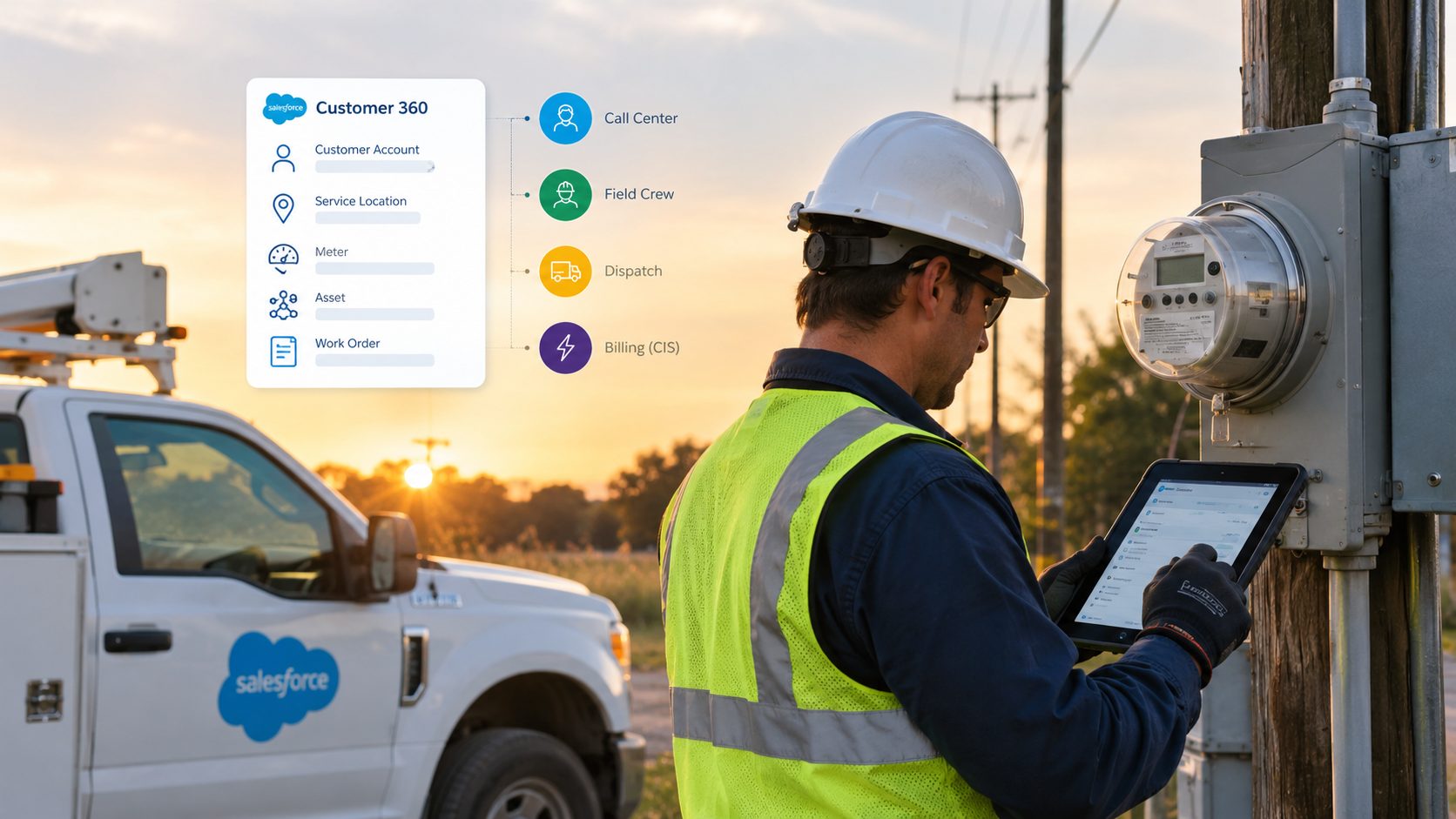 Field service and customer operations in one system with Salesforce for energy and utilities